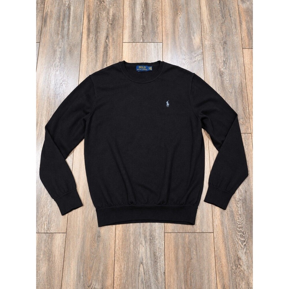 Polo Ralph Lauren Mens L Black Crewneck Sweater Gray Pony Logo Pullover
